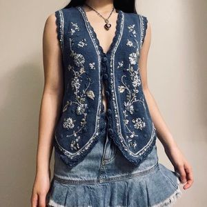 Rare vintage 90s blue embroidered floral Erika sweater coquette grunge vest